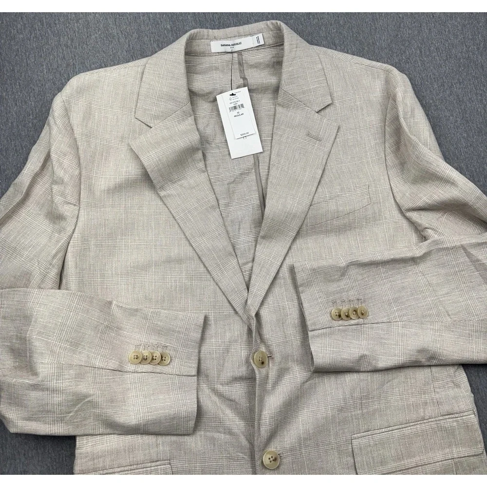 Banana Republic Tailored Fit Sport Coat Blazer Sz 42R Linen Beige Glen Check New